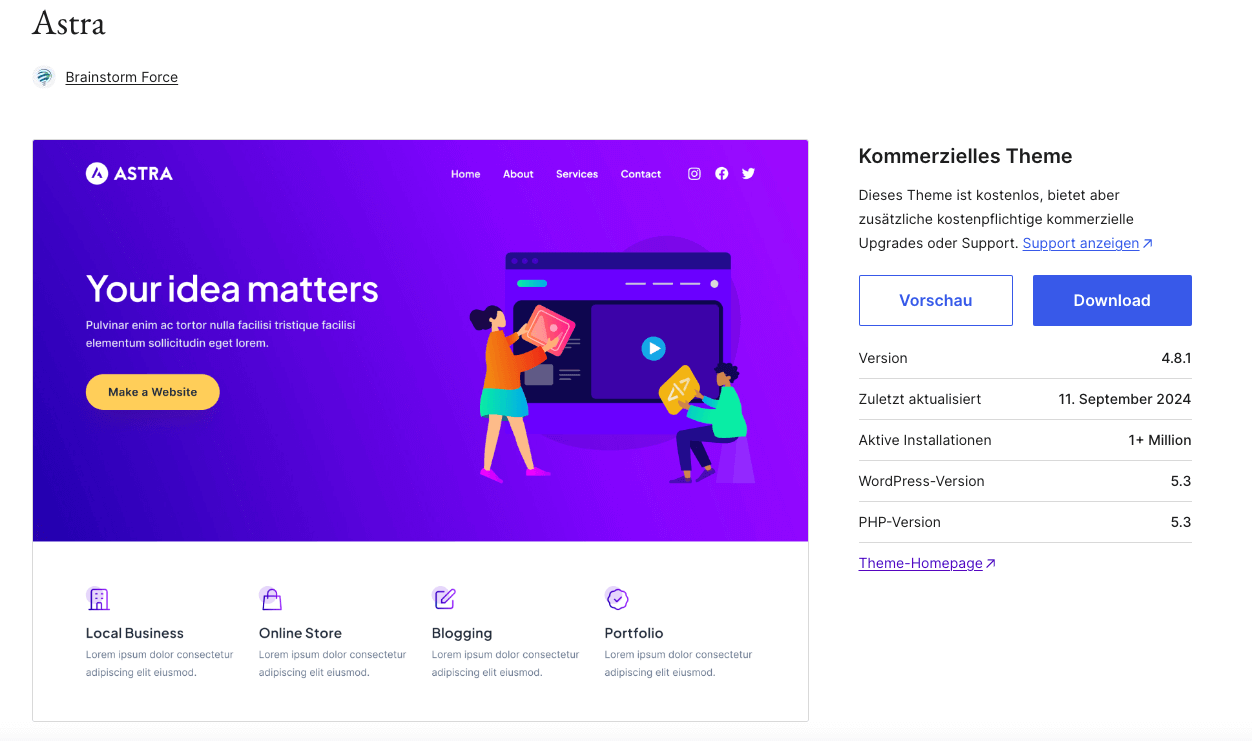 Das Astra Theme kostenlos bei WordPress