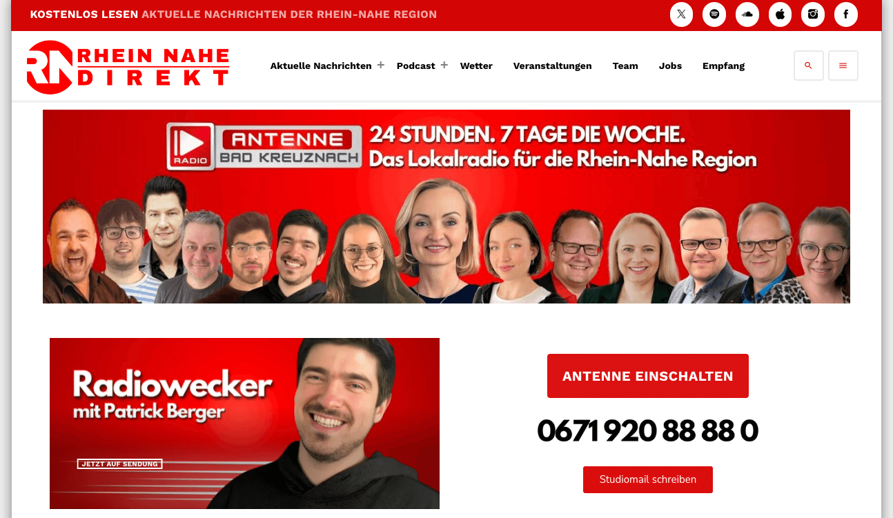 Die Webseite von Antenne Bad Kreuznach für BHZH