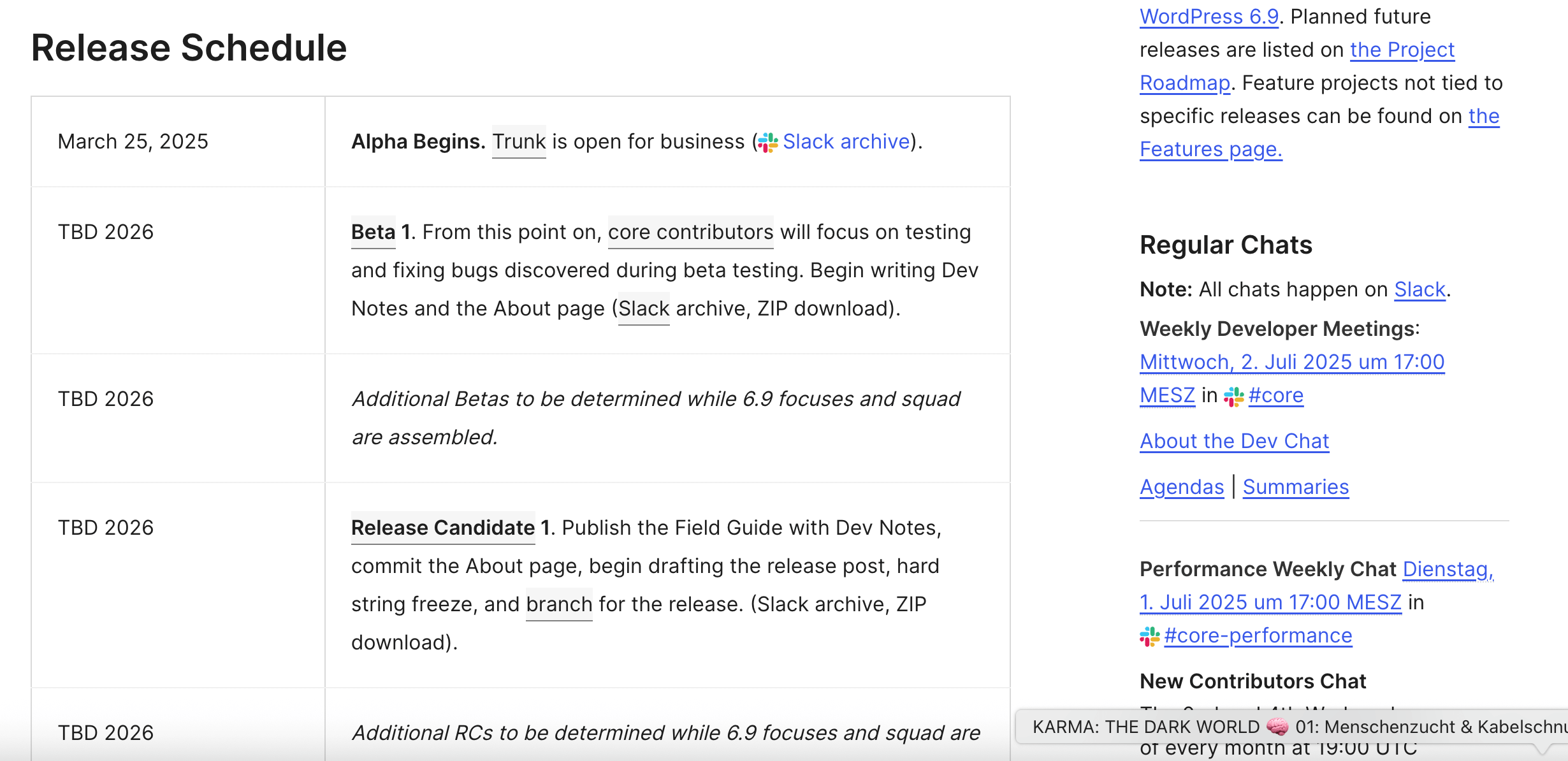 WordPress 6.9 Zeitplan