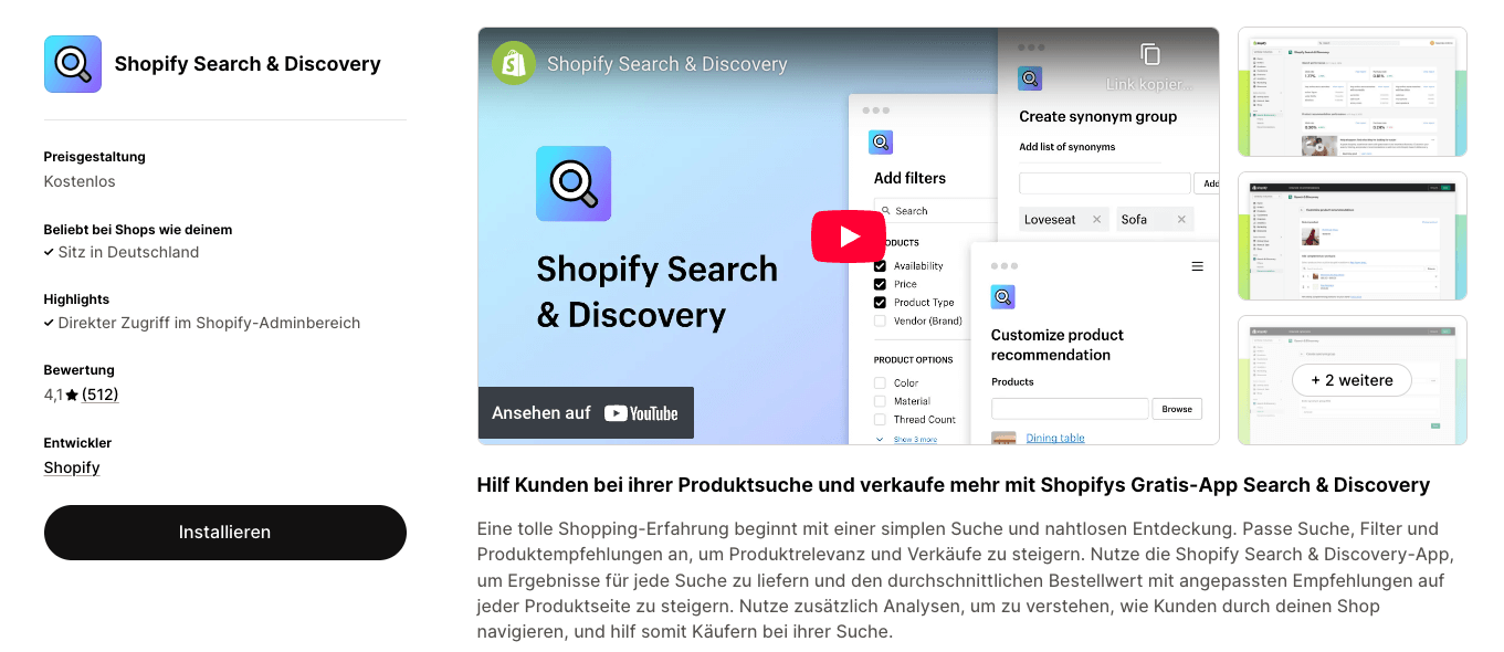 Shopify Search und Discovery App