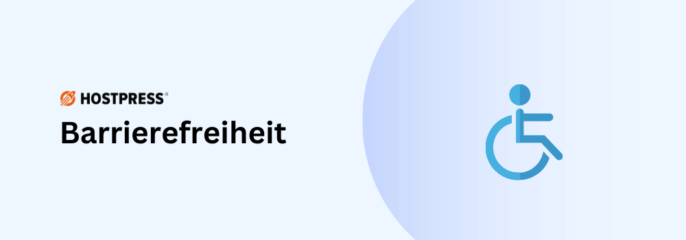 Eine Zwischengrafik mit dem HostPress Logo, darunter die Überschrift: Barrierefreiheit. Dazu ein Icon / Symbol von einer Person im Rollstuhl.