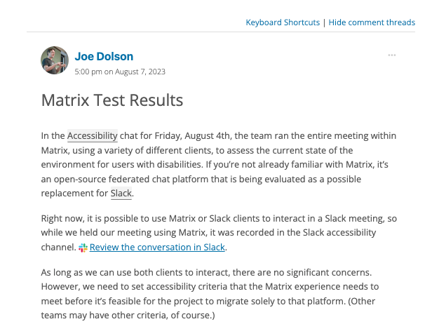 Die Community gibt Updates zur Weiterentwicklung der WordPress Barrierefreiheit, wie hier zum beispiel Ergebnisse eines Matrix Testes für ein barrierefreies Chat System.
