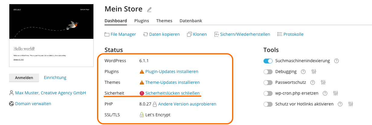 Plesk Sicherheit erhöhen über das WP Toolki