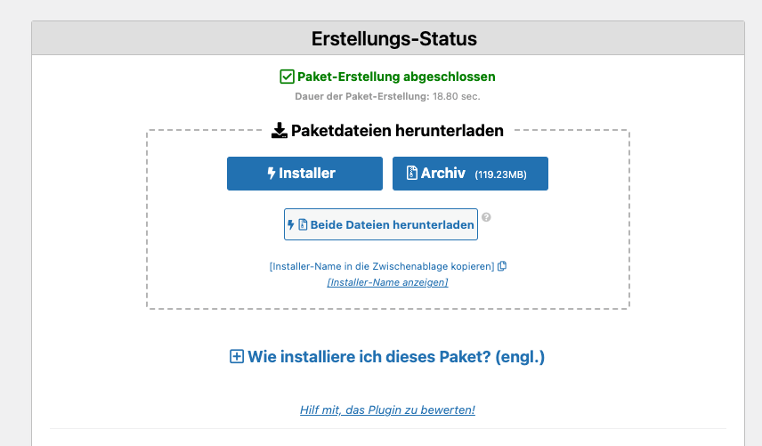 Lade bei Duplicator das Daten-Archiv deiner Webseite als Zip-Datei herunter
