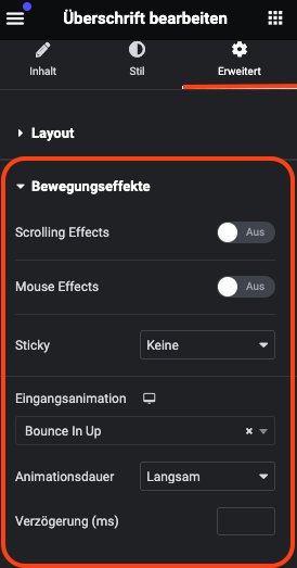 Bewegungseffekte bei Elementor einstellen