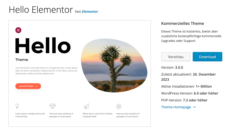 Das WordPress Theme Hello Elmentor