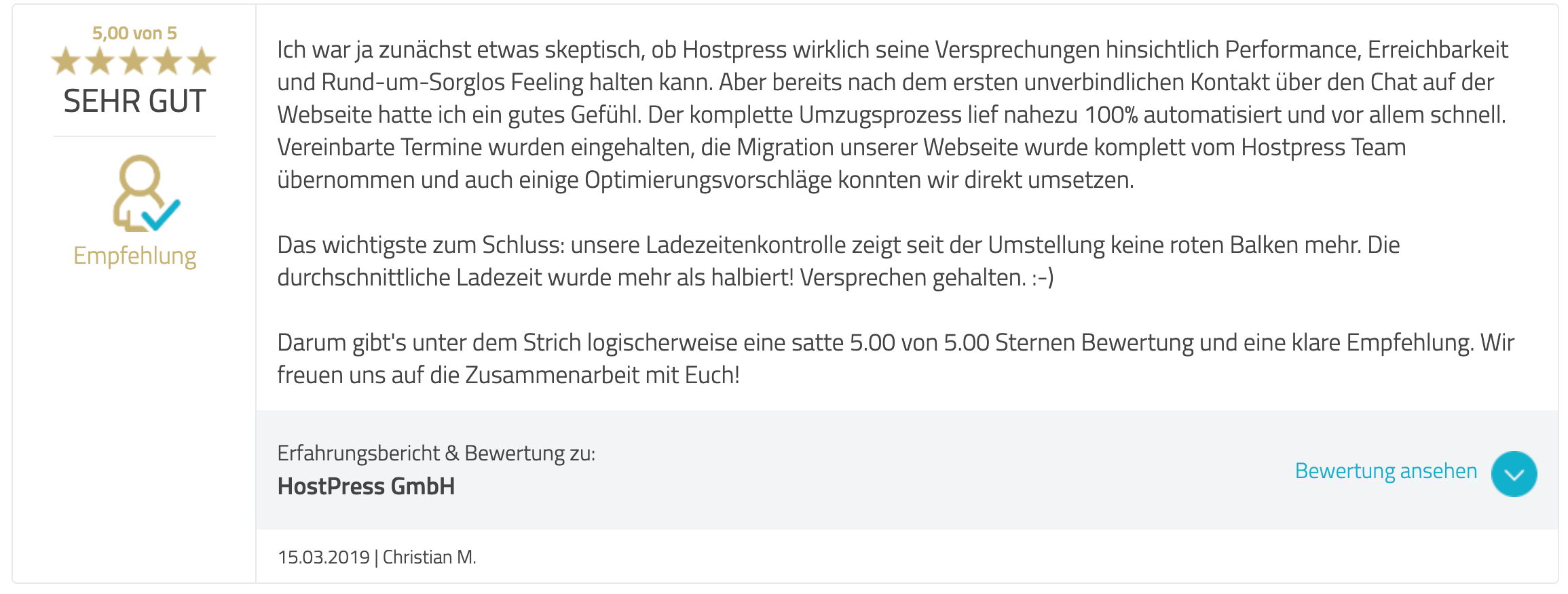 eine Bweertung bei Proven Expert zur Demo Migration