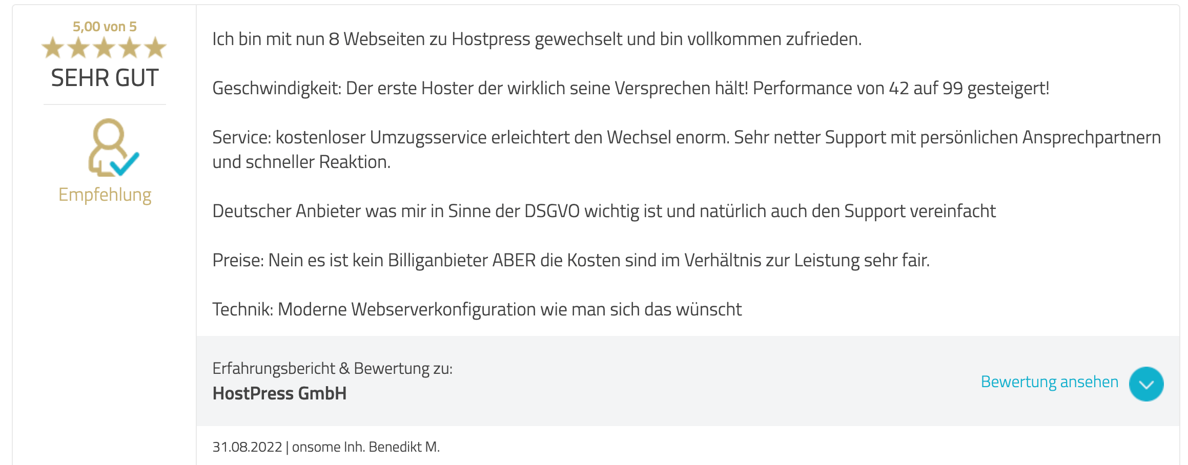 eine Bweertung bei Proven Expert zur Demo Migration