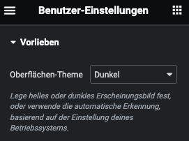 Beispiel für die Dark Mode Einstellung bei WordPress bzw. Elementor