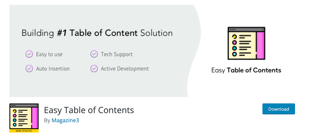 Das Plugin Easy Table of Content für WordPress