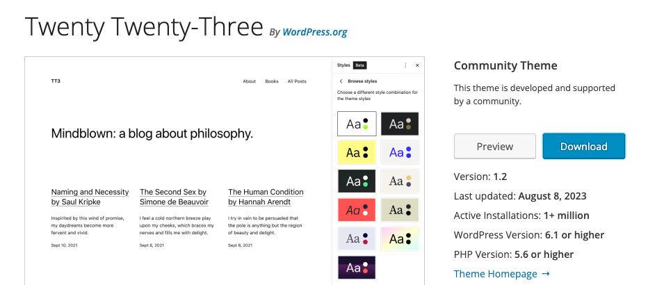 Das Standard Theme von WordPress ist aktuell das Theme Twenty-Twenty-Three