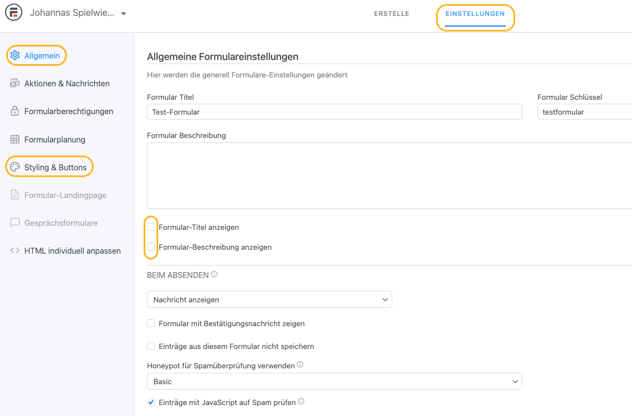 Formidable - hier kannst du weitere Einstellungen für den Look des Formulares einstellen