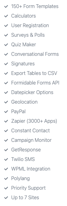 formidable - dieses Features werden angeboten