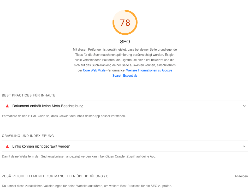 Google Pagespeed Insights SEO Überprüfung