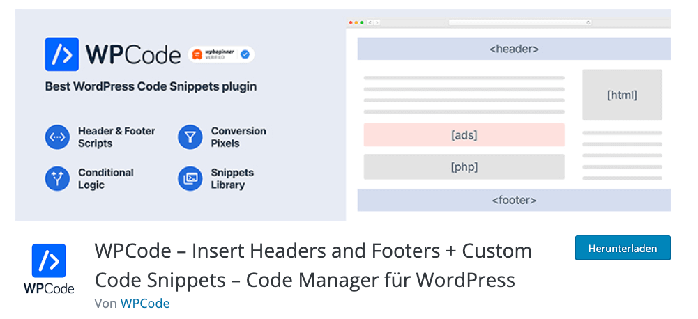 Das WordPress WP Code kann dir bei der Erstellung von Header und Footer helfen.