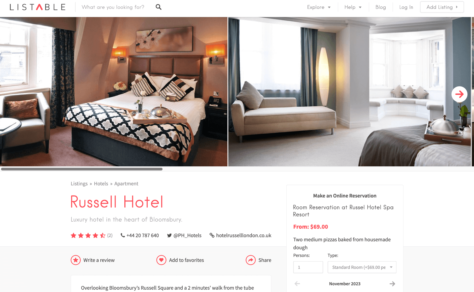 Listable Ausschnitte der Webseite