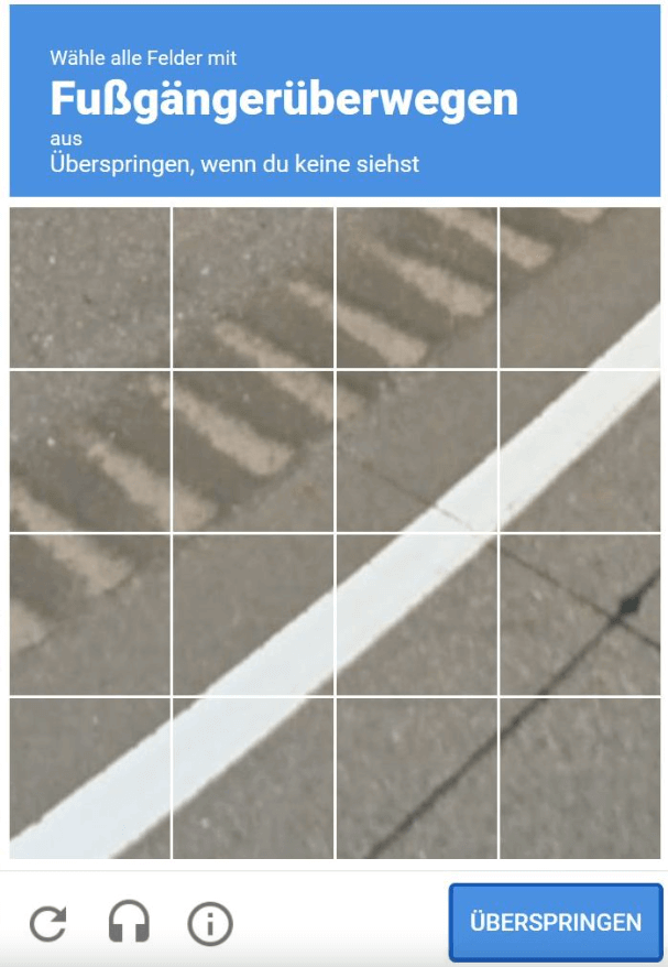 Google recaptcha der Fußgängerüberweg