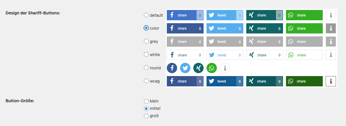 Hier kannst du entscheiden, wie deine Social Media Buttons aussehen.