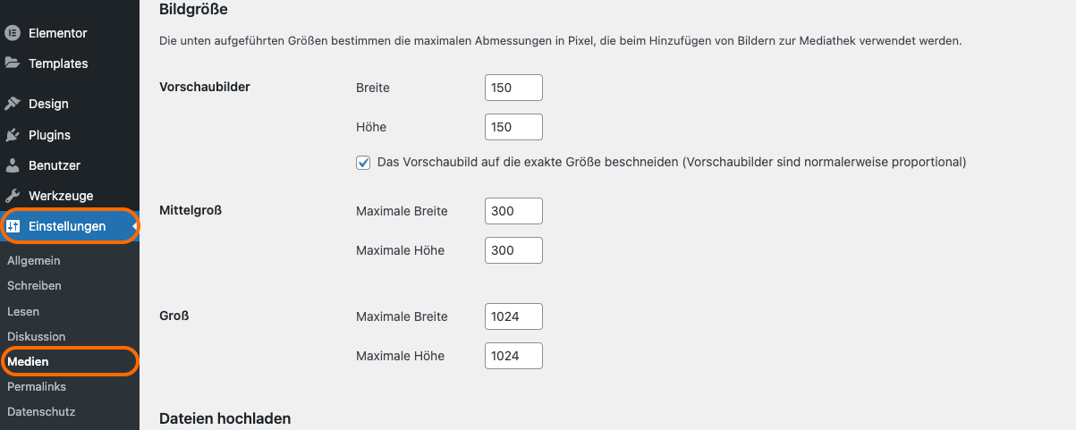 Die Standard Grafikgrößen für WordPress