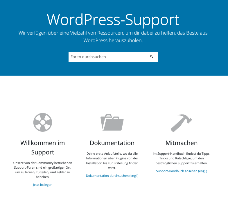 Hilfe zu WordPress gibt es in den Community Foren