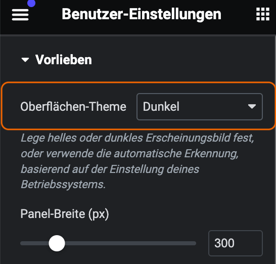 Ein dunkles Theme bei Elementor einstellen