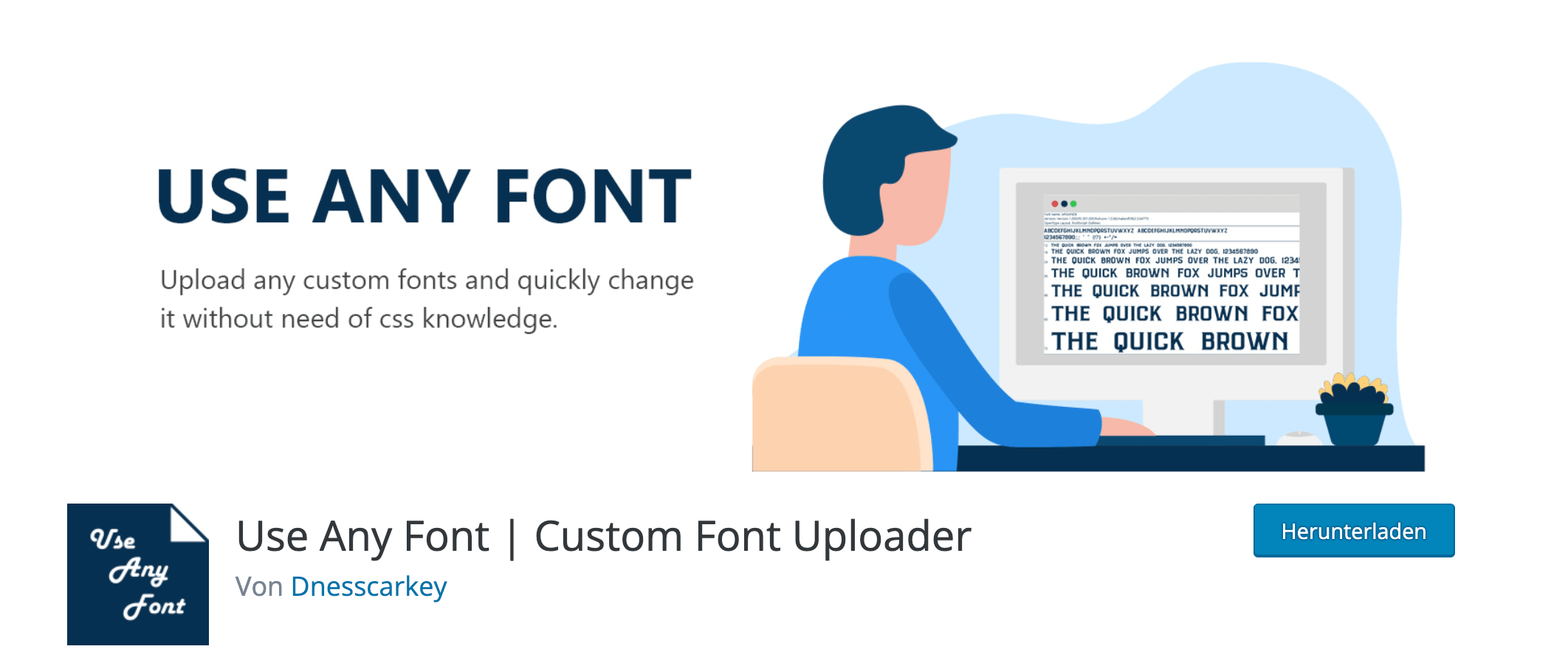 Das Plugin Use any Font, um Schriftarten bei WordPress hinzuzufügen.