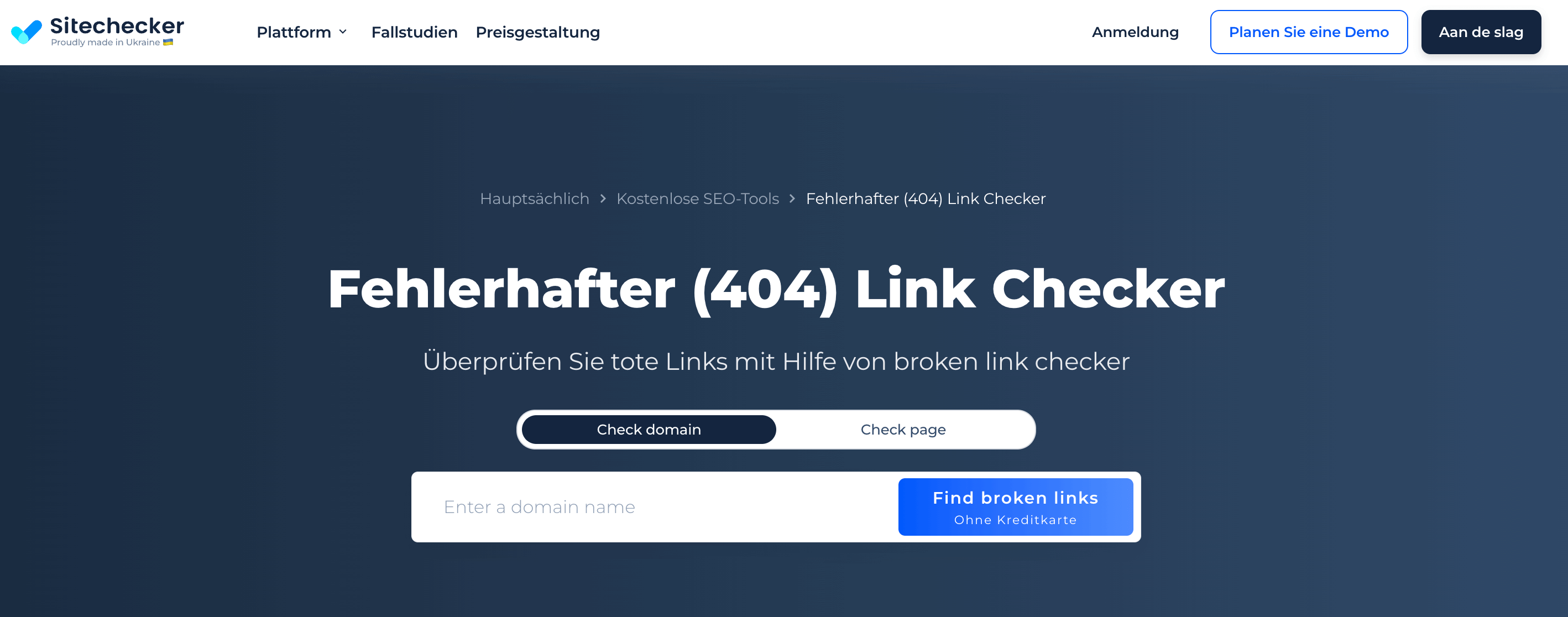 Die Startseite von Sitechecker, hier kannst du deine Links auf 404 Fehler prüfen