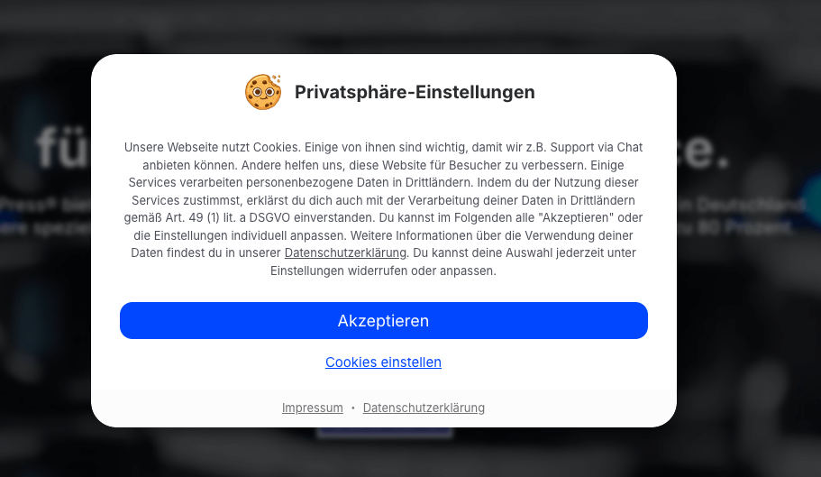 Cookie Banner Beispiel HostPress