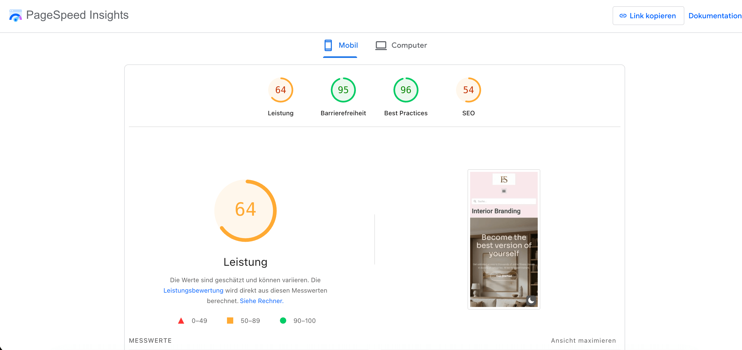 Google PageSpeed Insights Beispiel