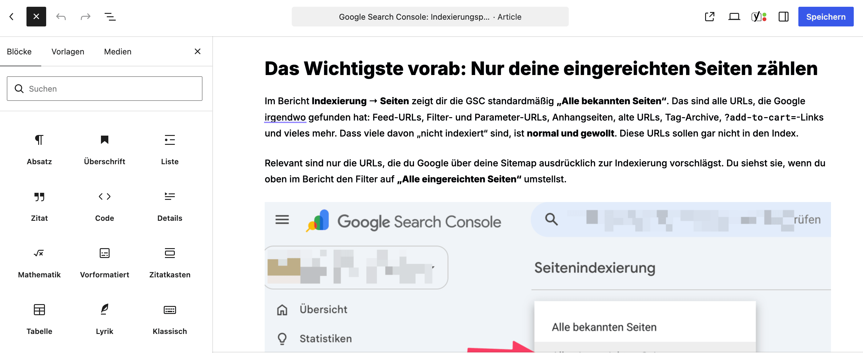 Benutzeroberfläche des Gutenberg Block-Editors in WordPress