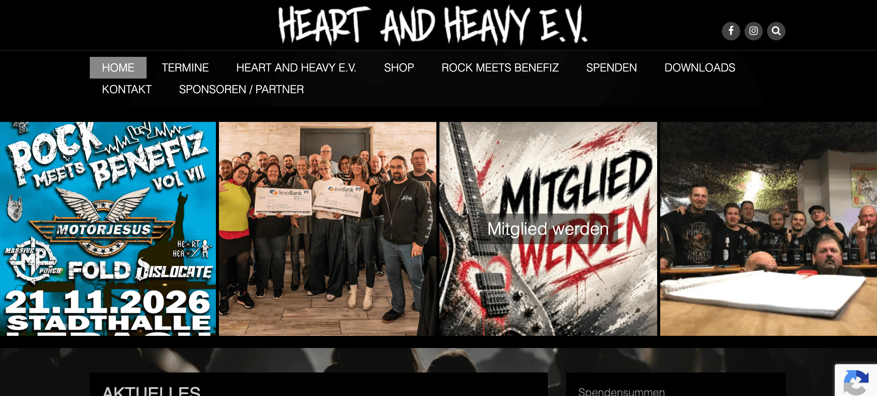 Screenshot der Webseite des Vereins Heart and Heavy