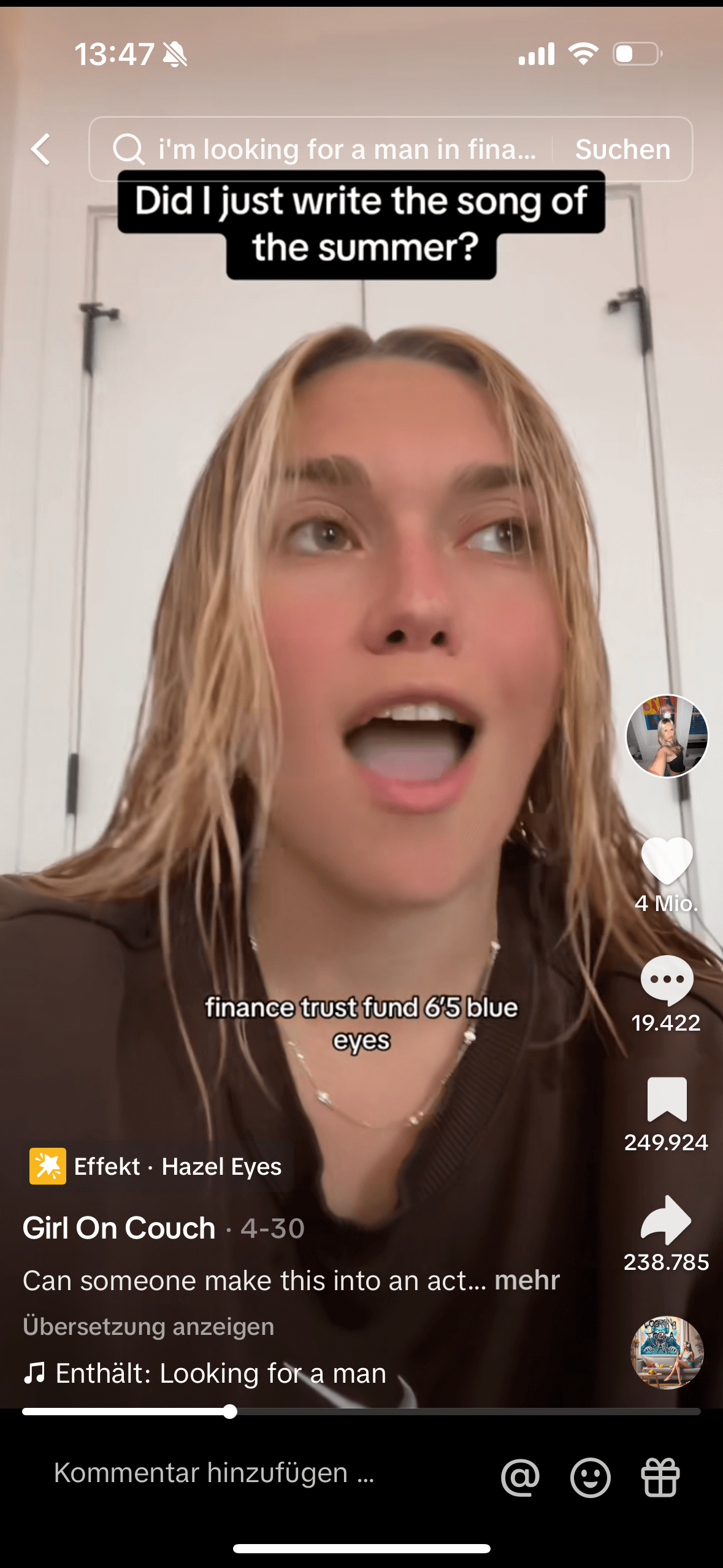 Social Media Trend Beispiel: Looking for a man in finance