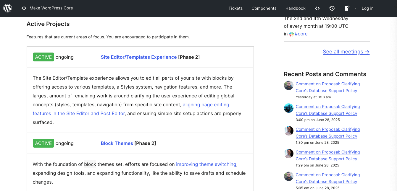 Einblick: Make WordPress Core aktive Features