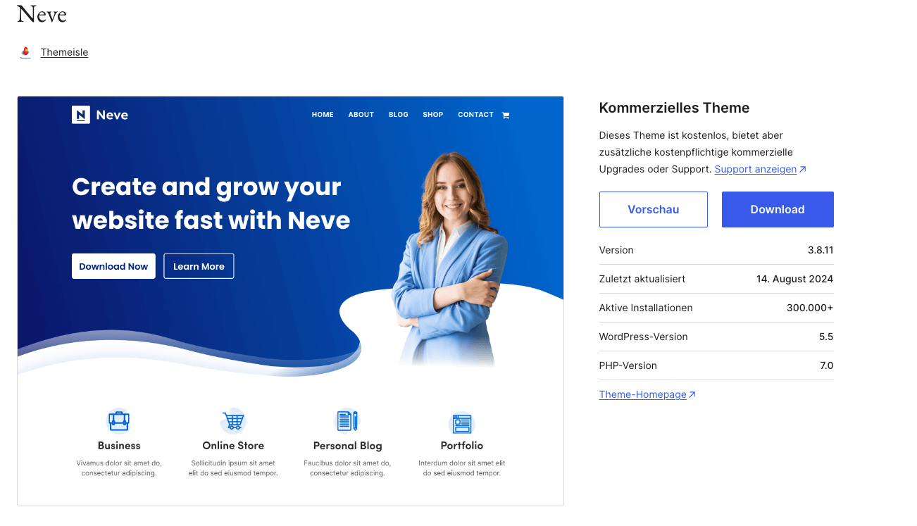 Neve Theme kostenlos bei WordPress