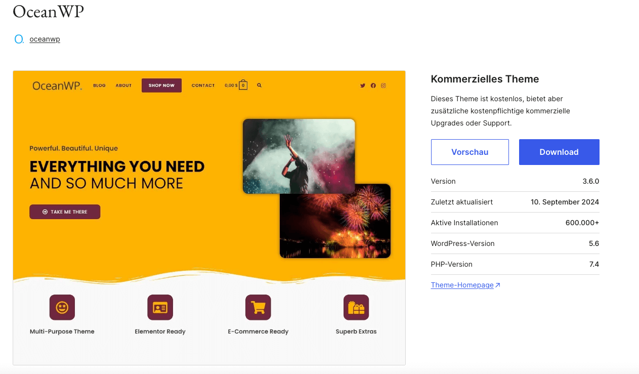OceanWP kostenlos bei WordPress herunterladen