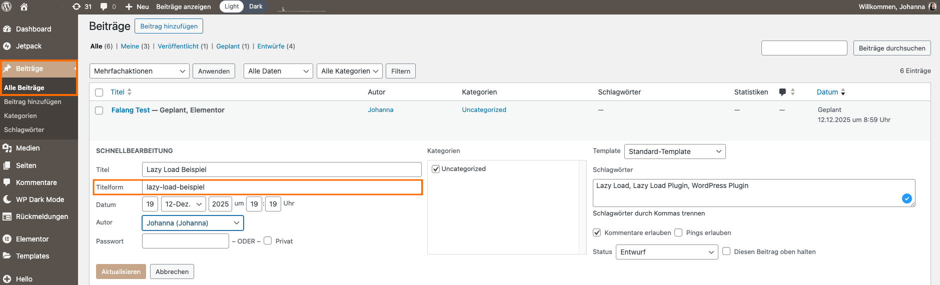 Permalinks in Beiträgen anpassen.