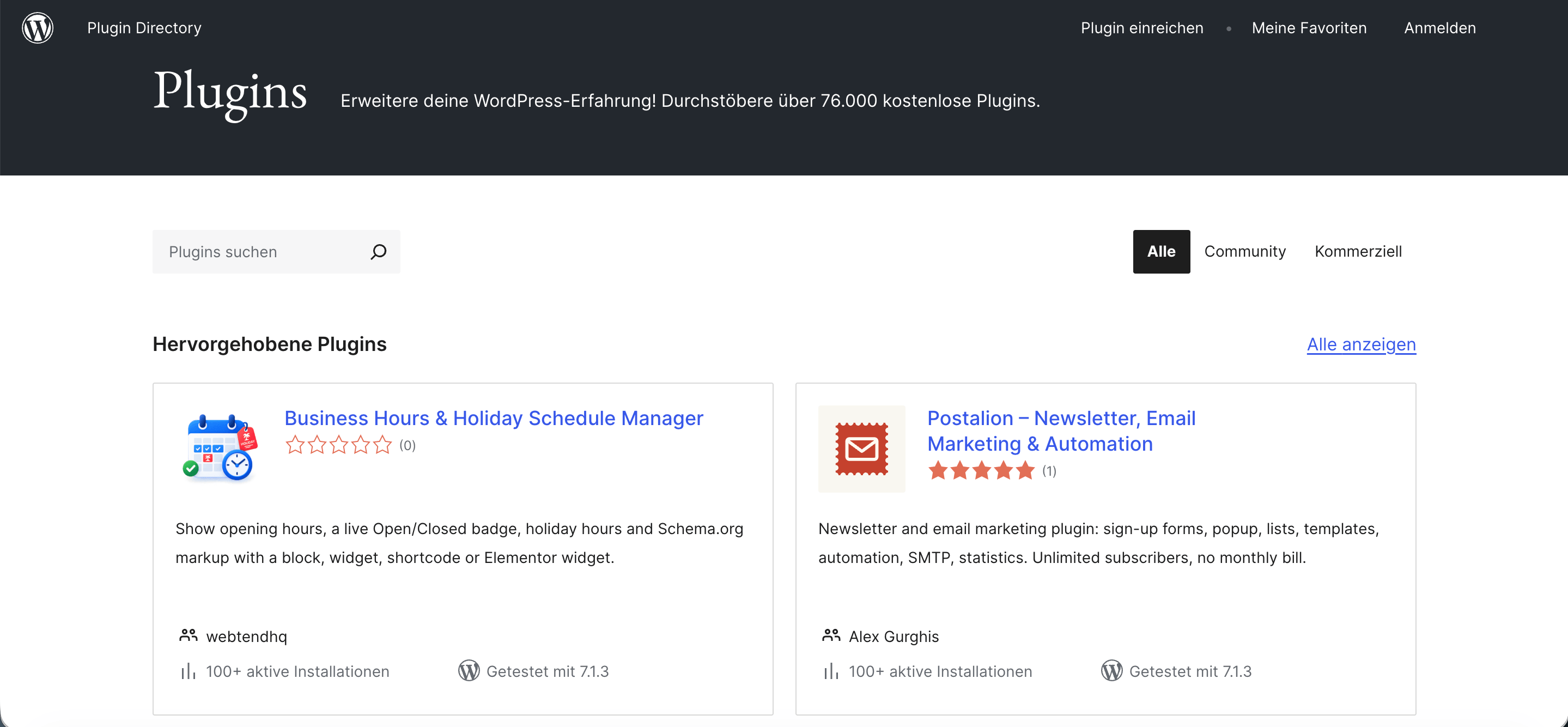 Plugin Verzeichnis WordPress