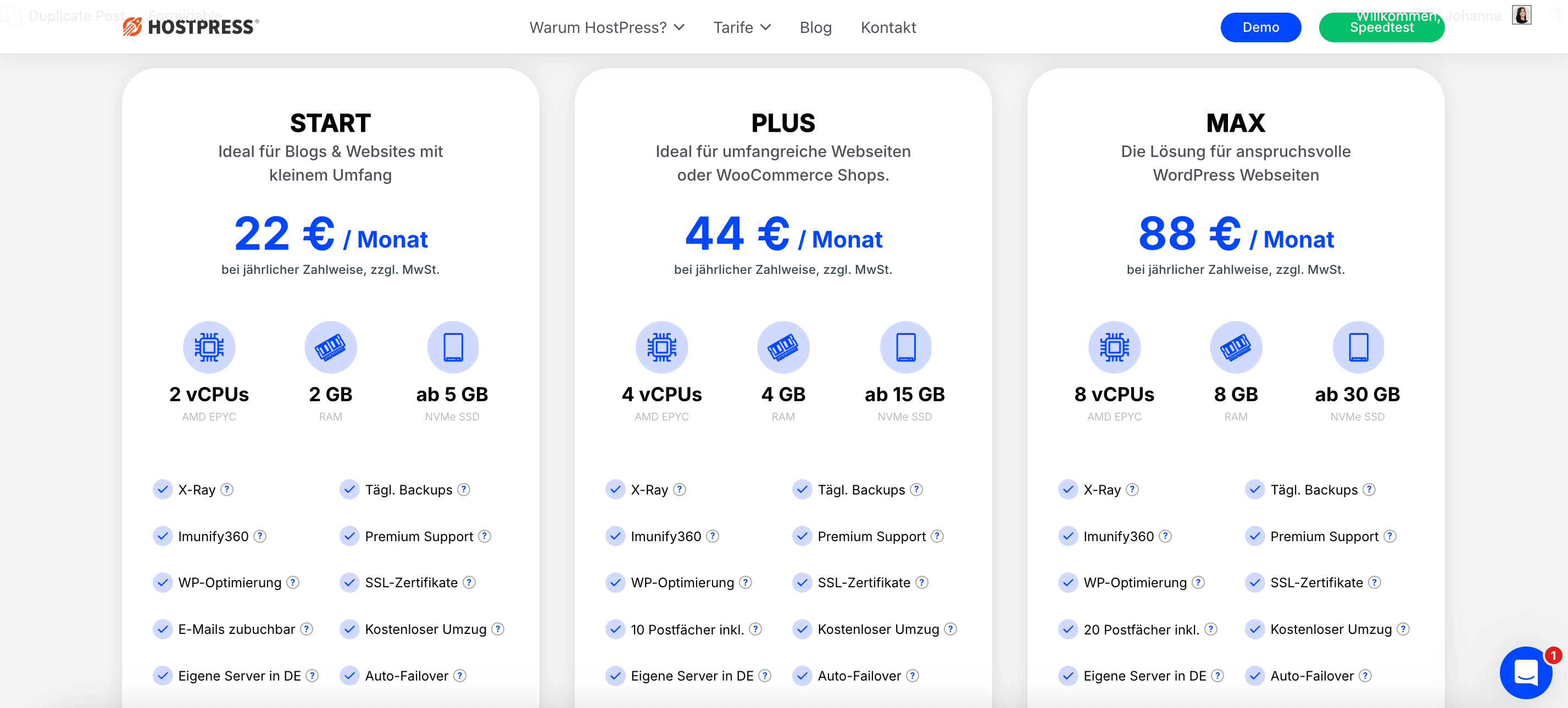 Preise von HostPress