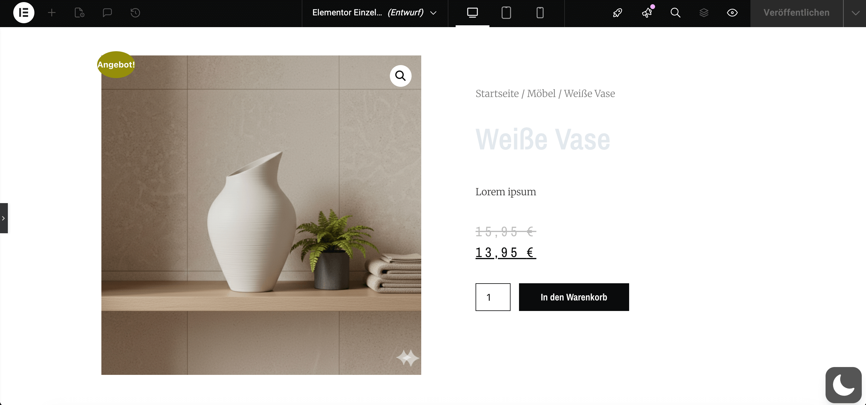 Produktseite bei Elementor