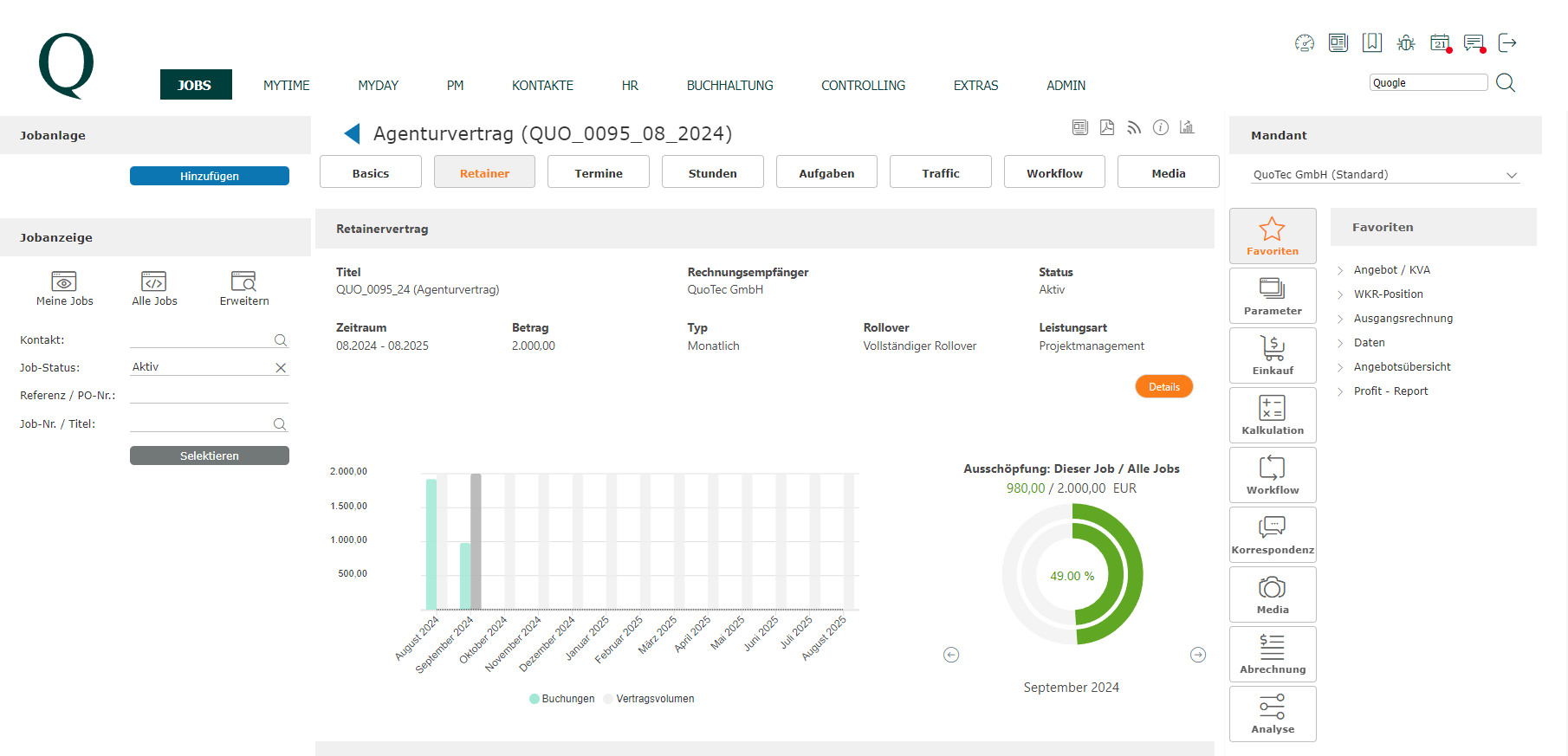 Übersicht bei QuoJob über verschiedene Bereiche