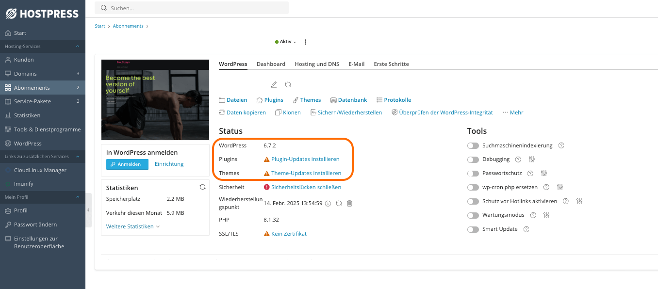 Updates machen WordPress
