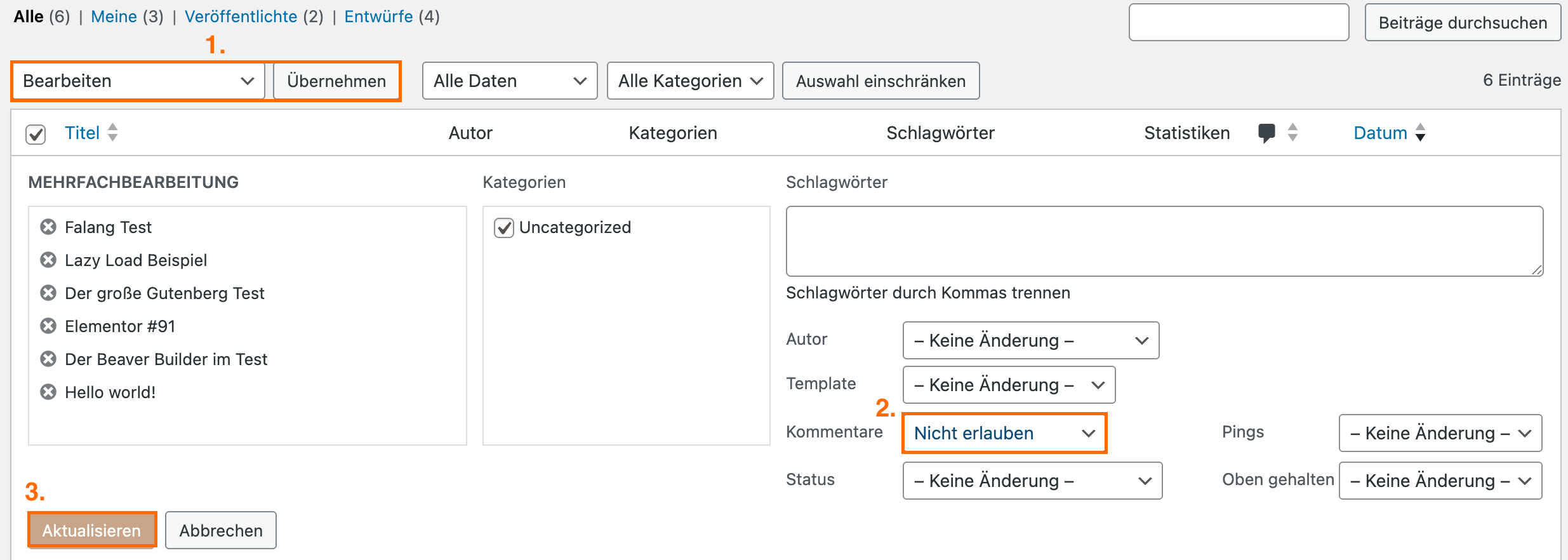 WordPress Kommentare für bestehende Beiträge deaktivieren