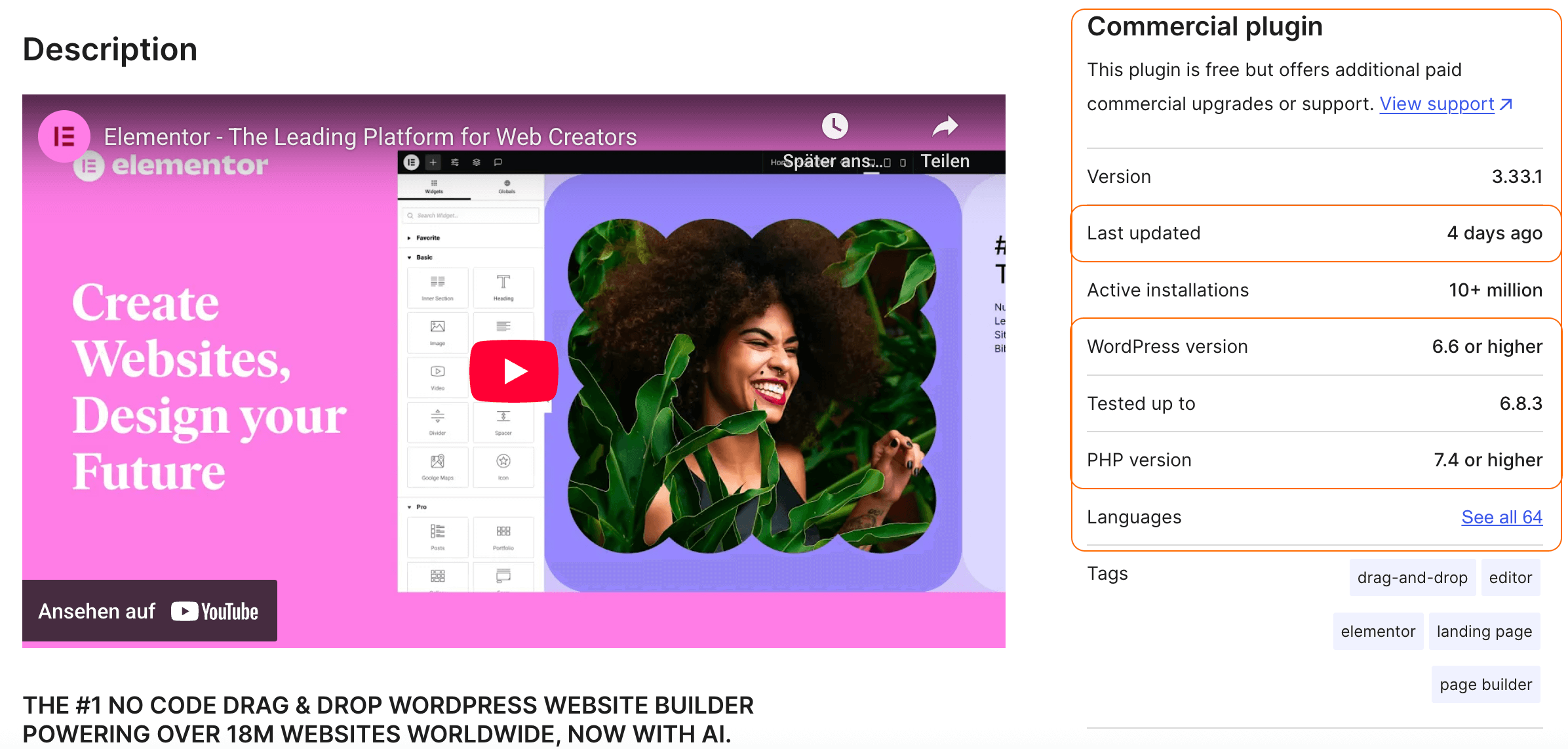 WordPress Kompatibilität von Core Versionen prüfen, am Beispiel von Elementor