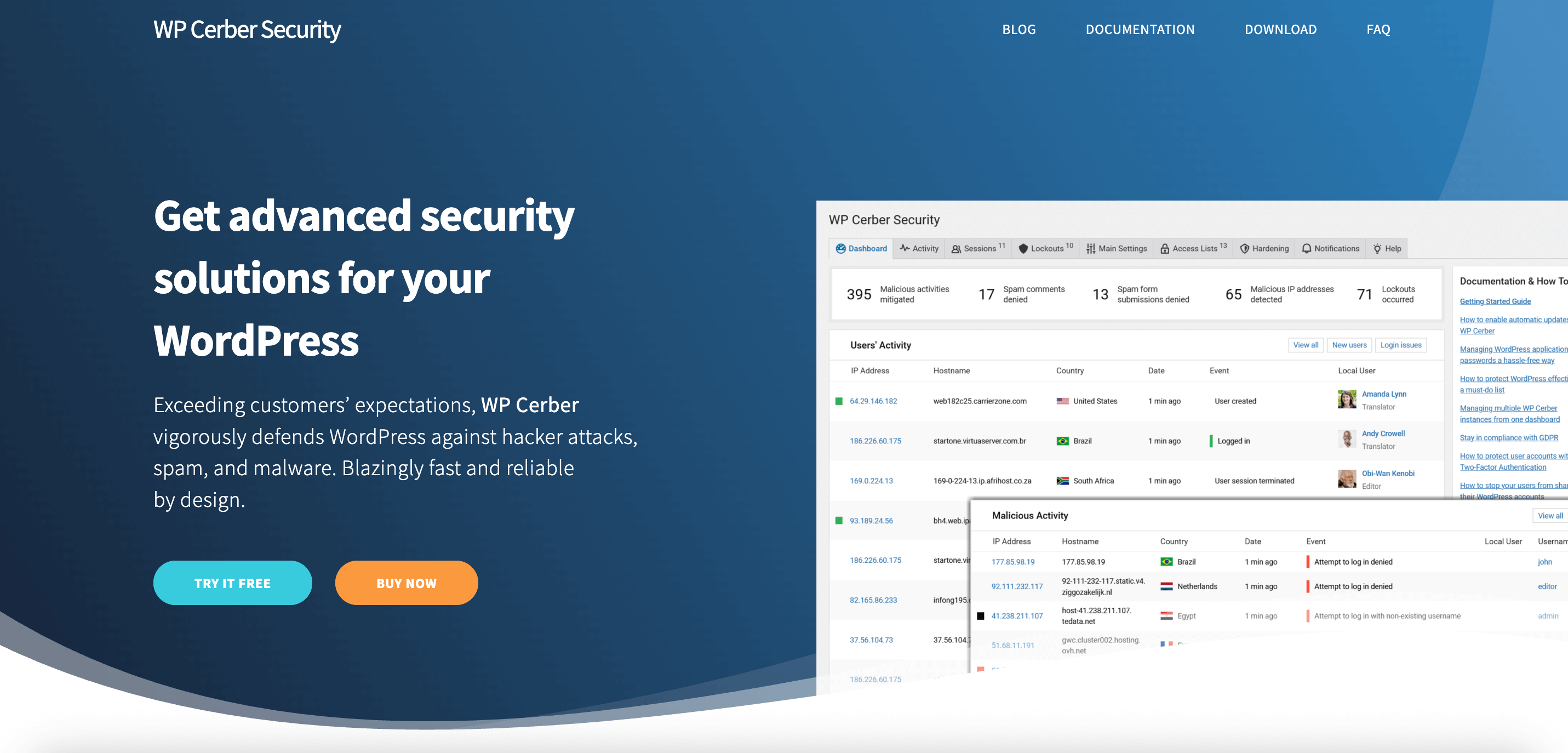 WP Cerber Blick auf die Webseite