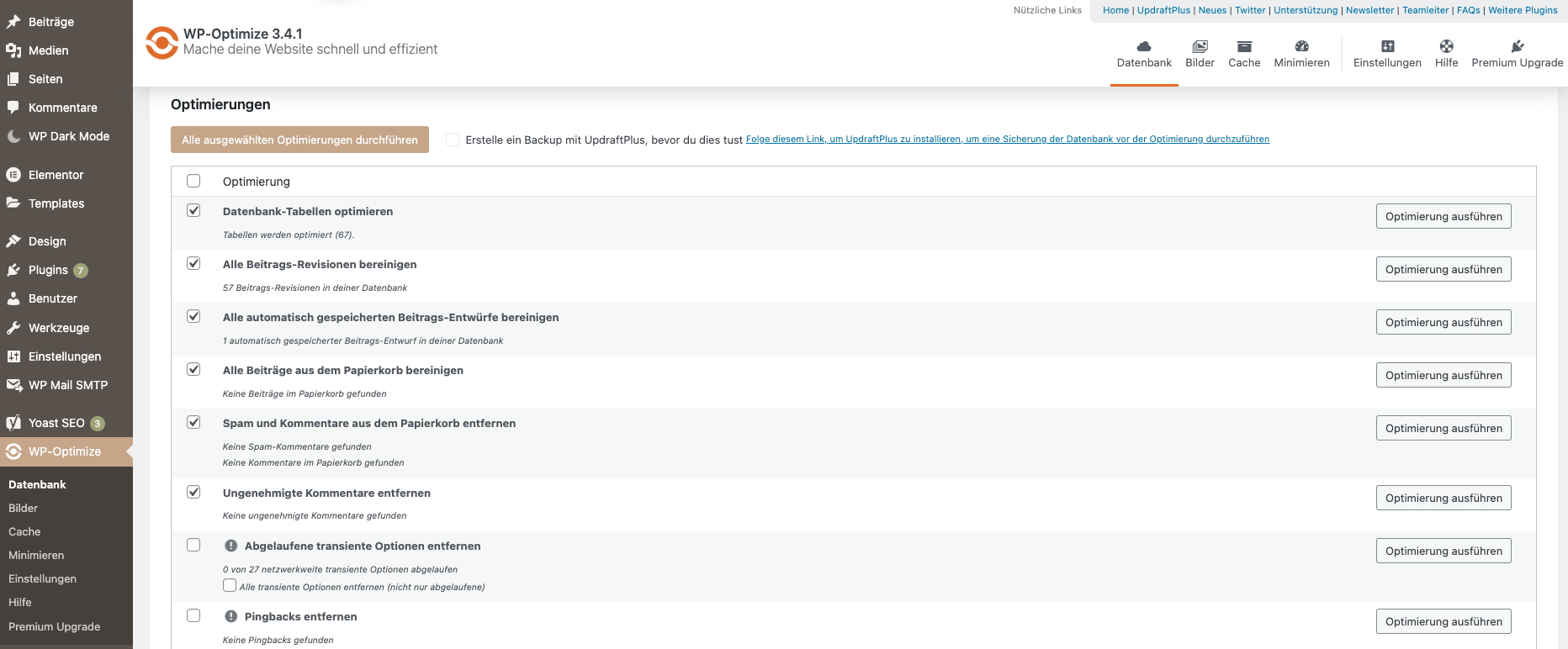WP Optimize bei WordPress einrichten und installieren