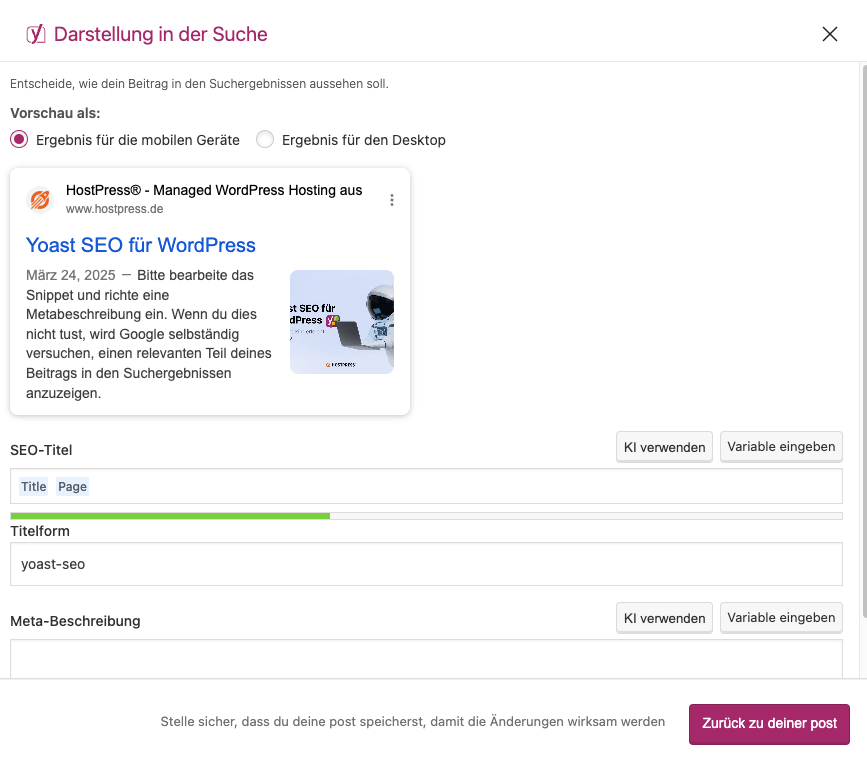 Yoast SEO Meta Description